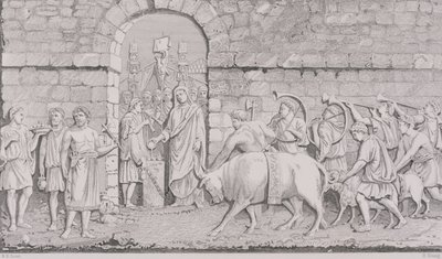 التضحية الكبرى للرومان في القيام بحرب ، نقشها ر. يونغ ، من "دين العالم" ، نشرتها أ. فولارتون أوند كو. بواسطة دبليو بيل سكوت